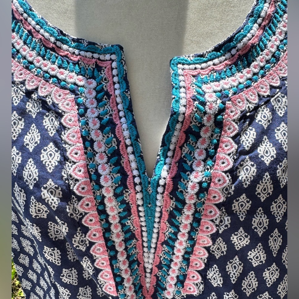 Talbots Blue and Pink Embroidered Tunic 3/4 Sleeve - Picture 4 of 10